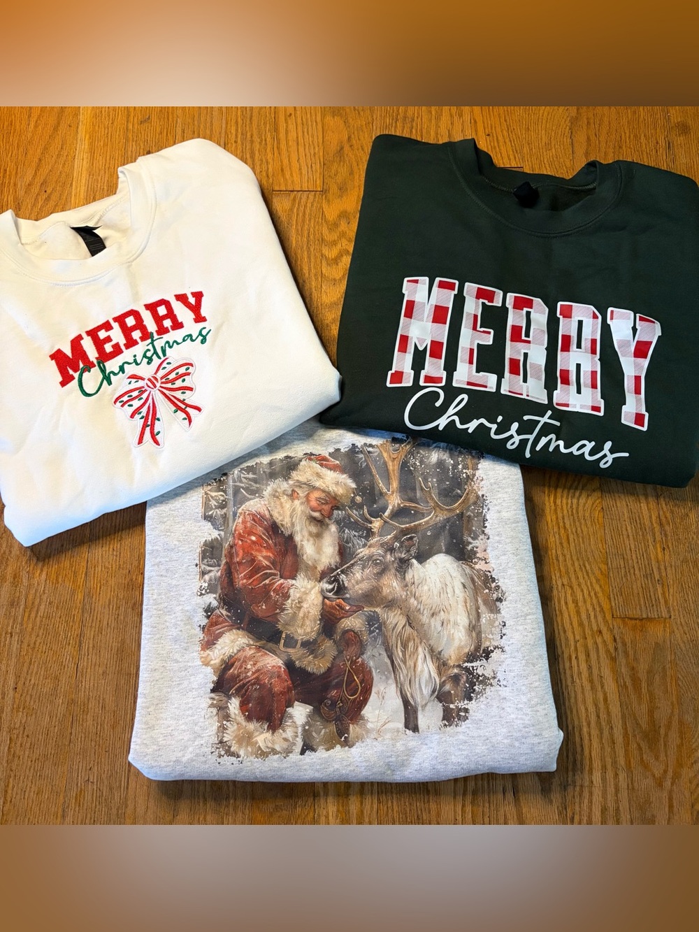 Gildan Women’s Christmas Sweatshirts - White, Dark Green, Light Gray